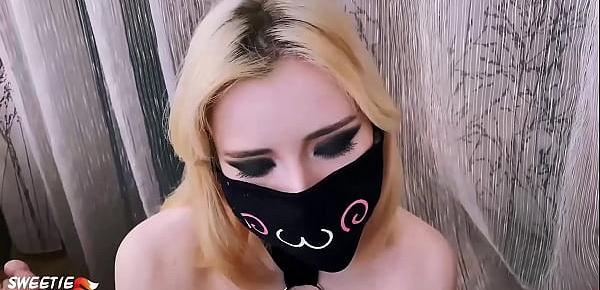  Babe in Mask Handjob and Deep Blowjob Cock - Cum in Mouth
